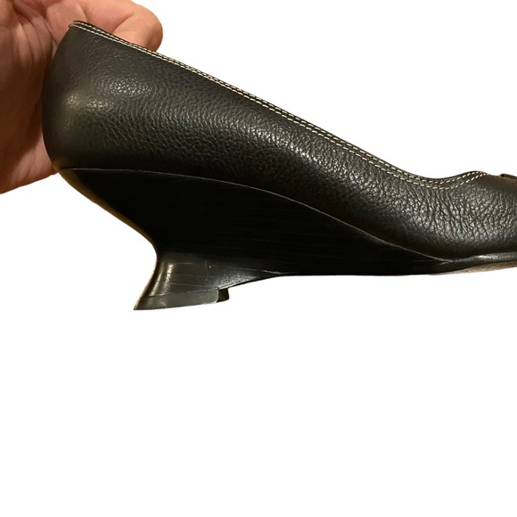 Franco Sarto Peep Toe Wedge Black Leather Heels - Picture 7 of 7